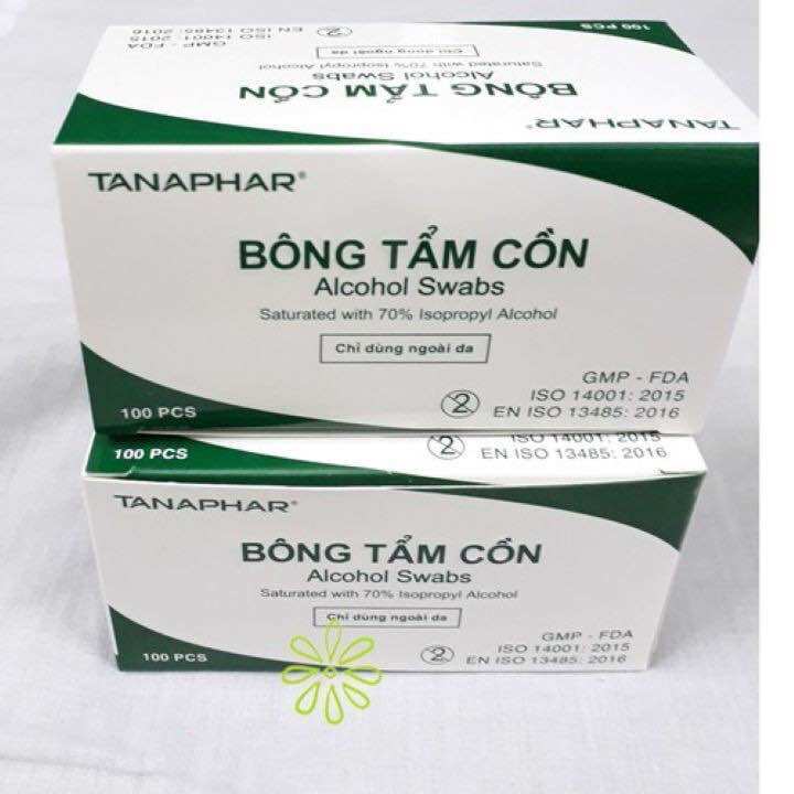 Bông tẩm cồn khô sát trùng tanaphar hộp 100 miếng chính hãng