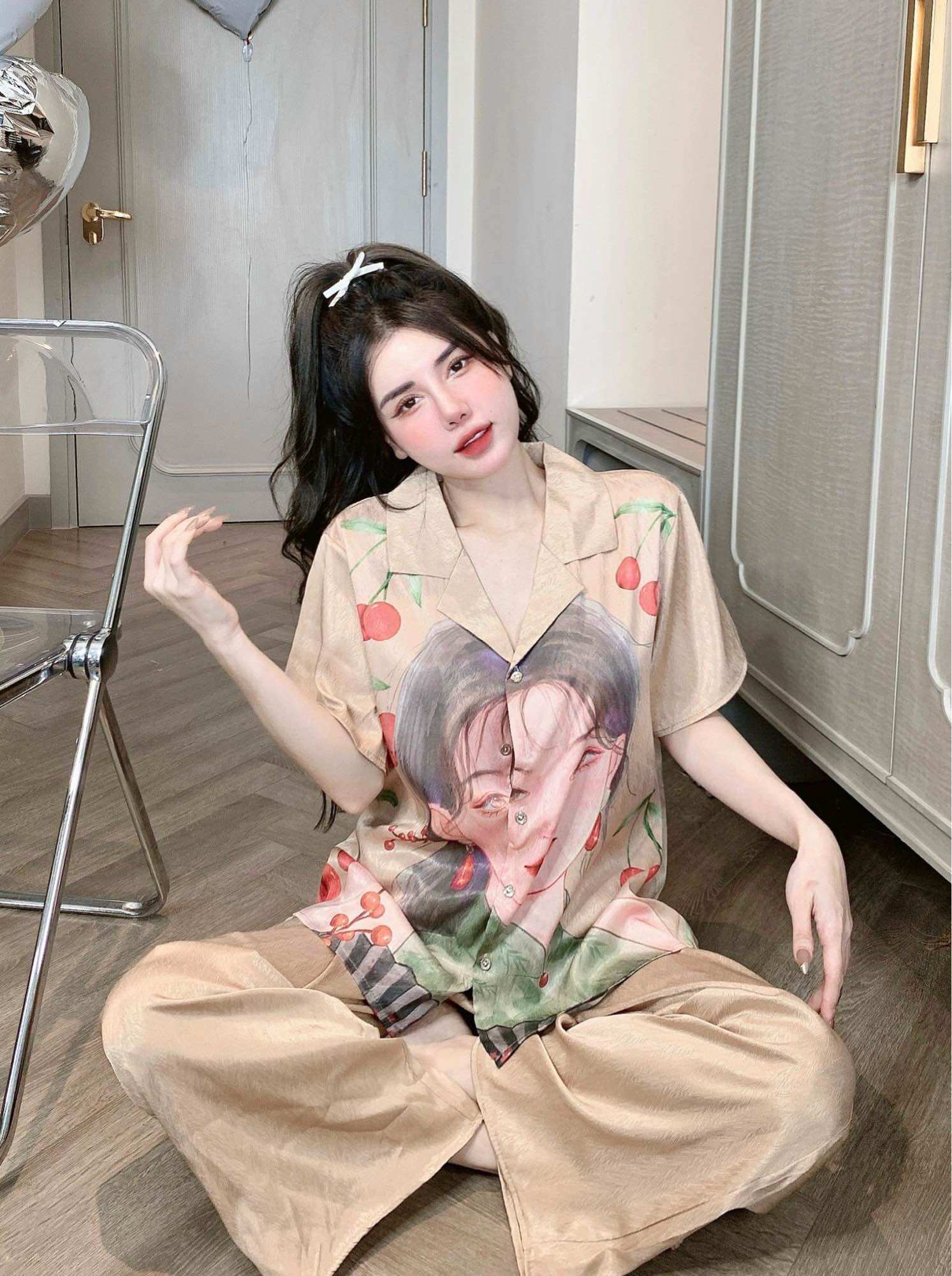 (55-75kg) Đồ Bộ Lụa Xước Bigsize Hoạ Tiết siêu kute