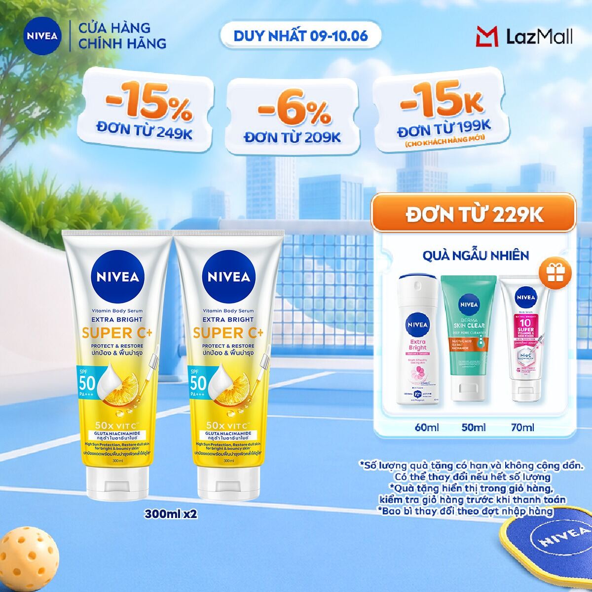 Bộ 2 Tinh Chất Dưỡng Thể NIVEA Vitamin Super C+ Dưỡng Trắng Da Chống Nắng SPF50 Vitamin C (300ml) - 99193x2