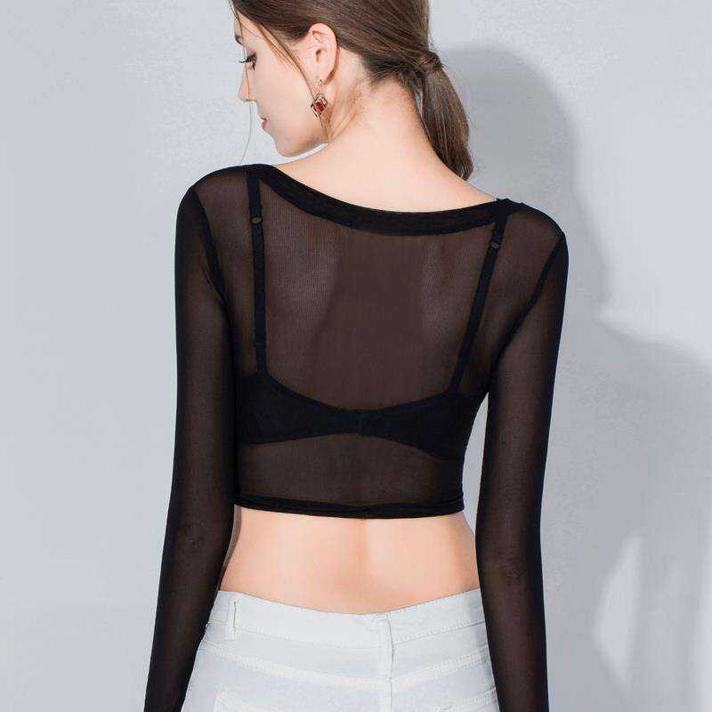 Áo Mặc Trong Ren Áo Voan Trong Suốt Phối Bên Trong Ôm Sát Tay Dài Mẫu Mới Xuân Thu 2022 Cho Nữ Áo Voan Lưới Xuyên Thấu Gợi Cảm