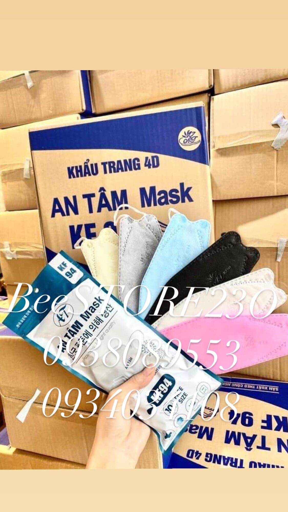 HOÀN TIỀN 15% - THÙNG 300 CÁI KHẨU TRANG KF94 4D- HOÀNG DŨNG - UNIMASK - AN TÂM- ANPHONG TUỲ MÀU