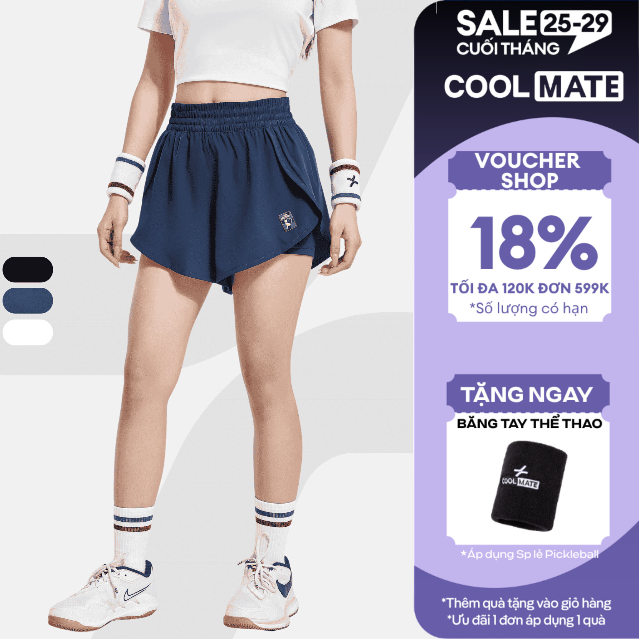[TẶNG BĂNG TAY]Quần short thể thao nữ 2 lớp 3.5inch Pickleball Sideline tôn dáng, co giãn, nhanh khô,nhẹ - Coolmate Women