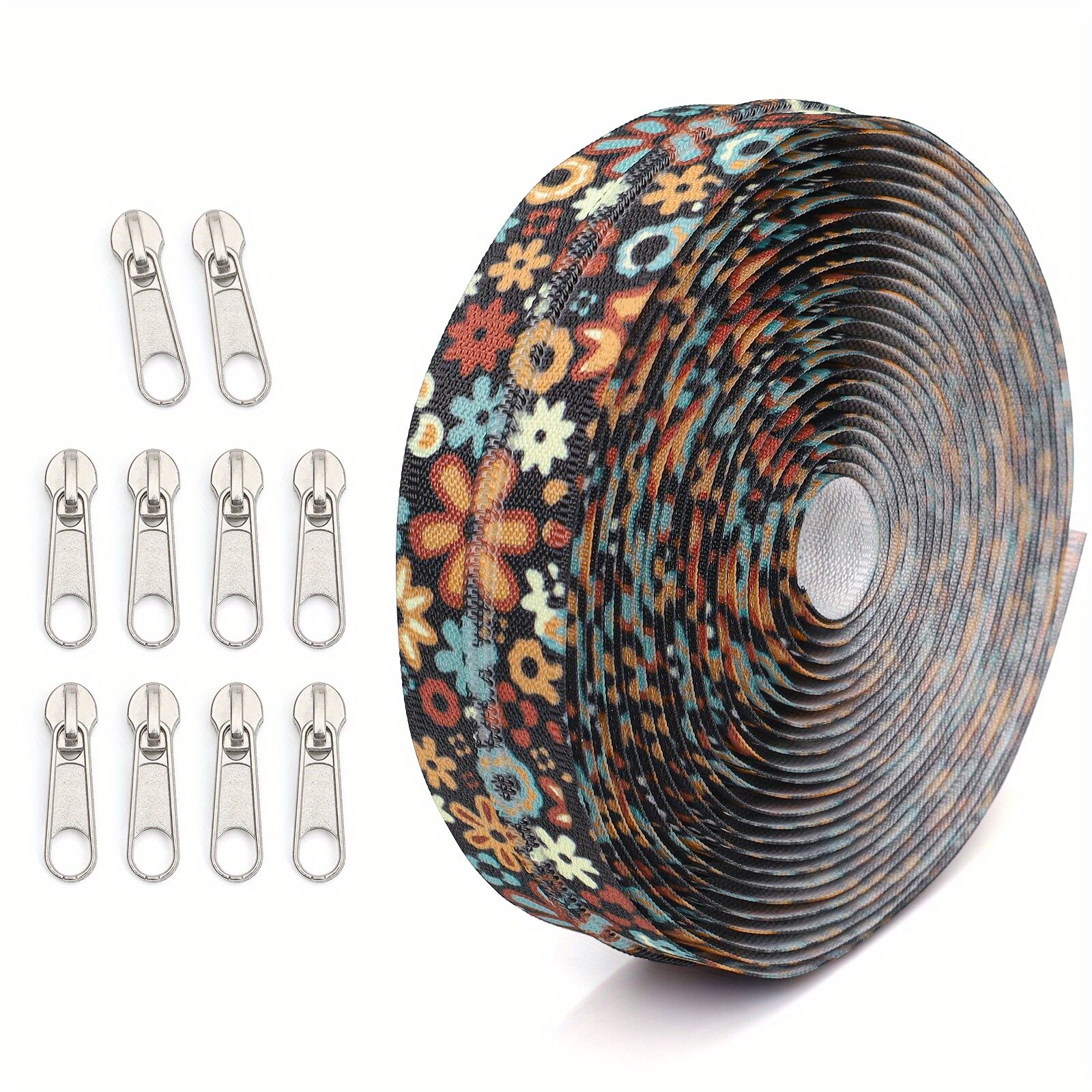 1 Bộ Dây Kéo 45m Với 10 Đầu Dây Kéo Bạc In Nylon Đầu Kín Hợp Kim Kẽm Hai Đầu Kéo Dùng Cho Túi Xách Quần Áo Và Giày Dép