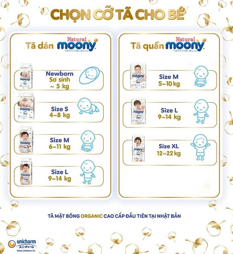 TÃ DÁN MOONY NATURAL NỘI ĐỊA NHẬT CAO CẤP SIZE M 46 MIẾNG (5-10KG)