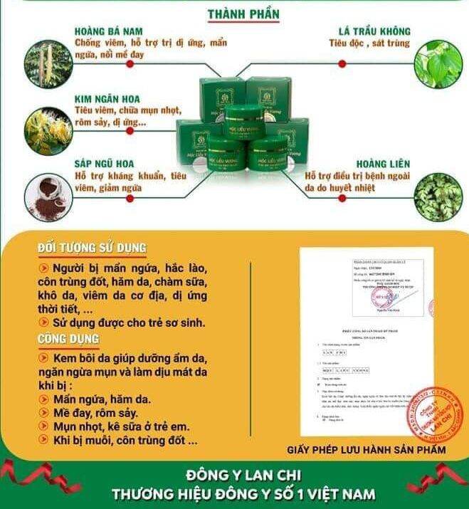 KEM BÔI DA MỘC LIỄU VƯƠNG (KHẮC TINH CÁC BỆNH VỀ DA )