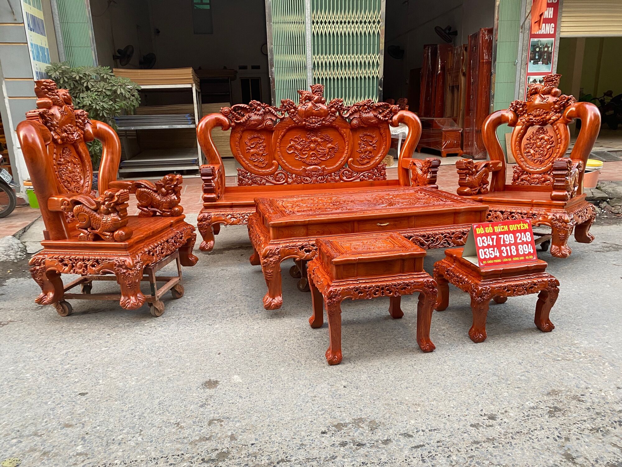 Bộ bàn ghế nghê đỉnh siêu dày siêu Vip gỗ Hương đá