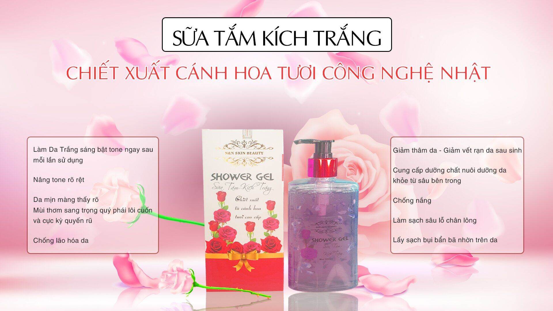 Sữa tắm kích trắng cánh hoa tươi công nghệ nhật