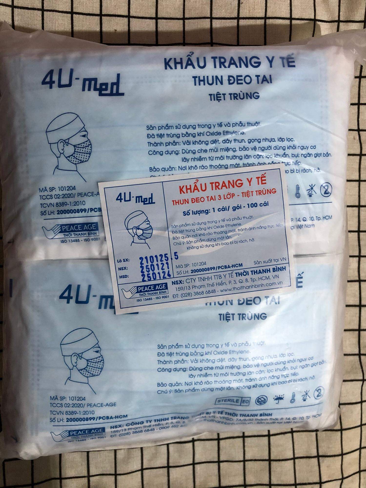 Combo 2 bịch khẩu trang 3 lớp tiệt trùng 200 cái Thời Thanh Bình