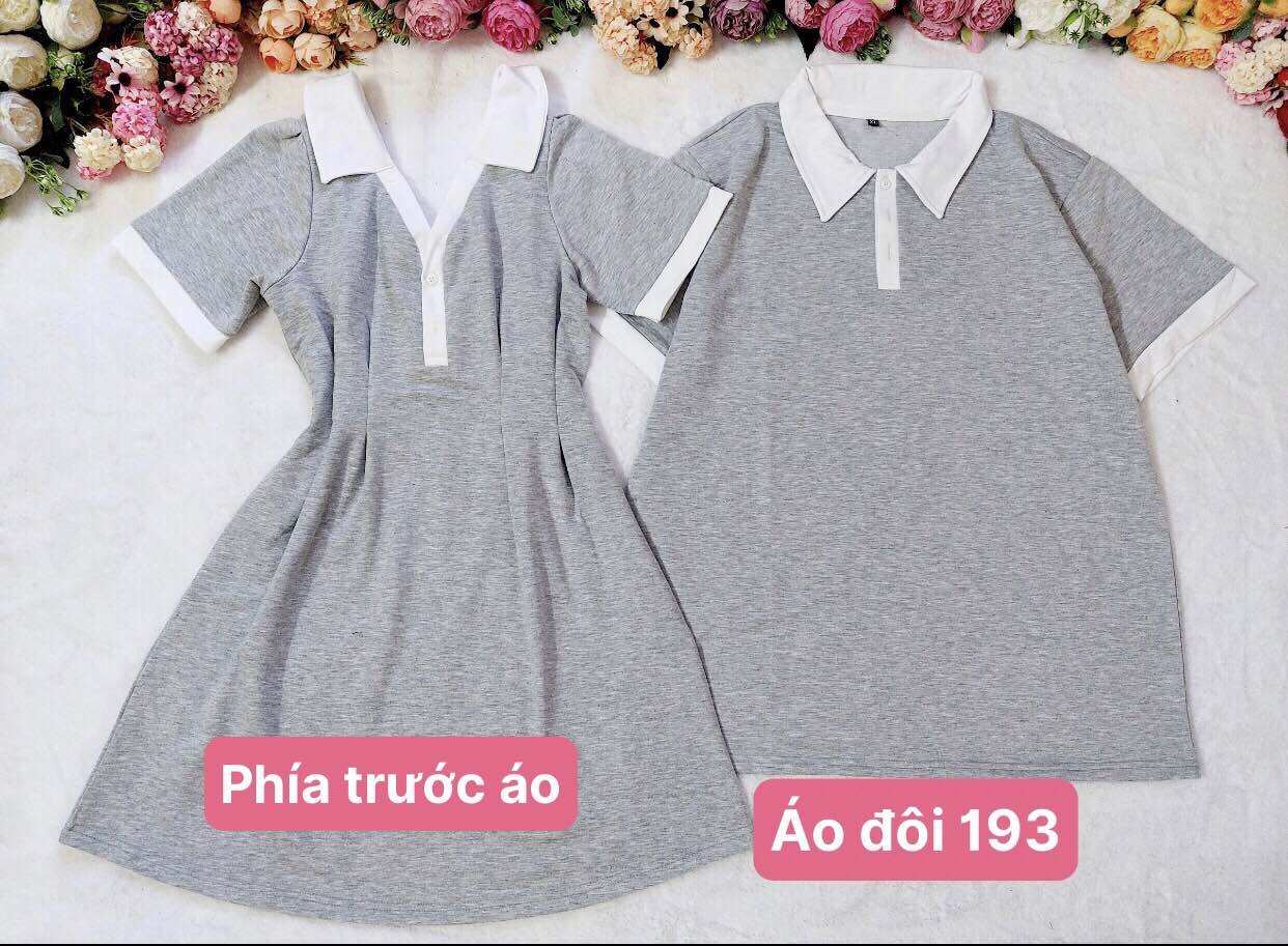 Set đồ đôi màu xám phối nơ trắng sau lưng dễ thương