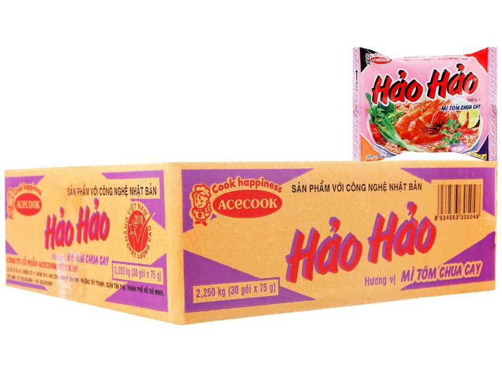 Thùng Mì 30 Gói Hảo Hảo Tôm Chua Cay Hảo 75g