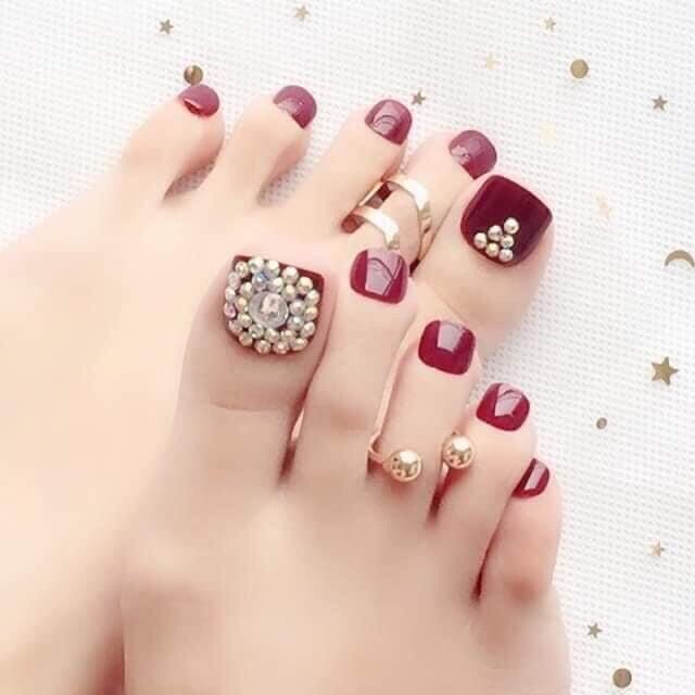 Tặng keo + dũa + miếng keo dán _ Bộ 24 móng chân giả đính đá