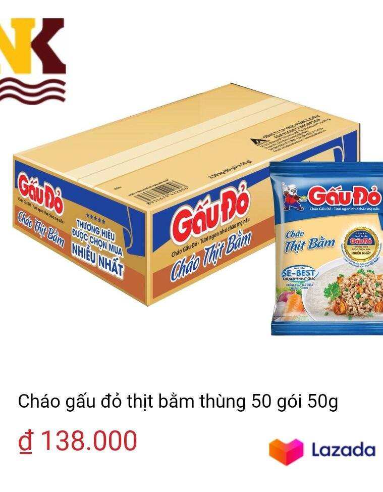 Thùng  cháo Gấu Đỏ  thịt băm 50 gói 50g