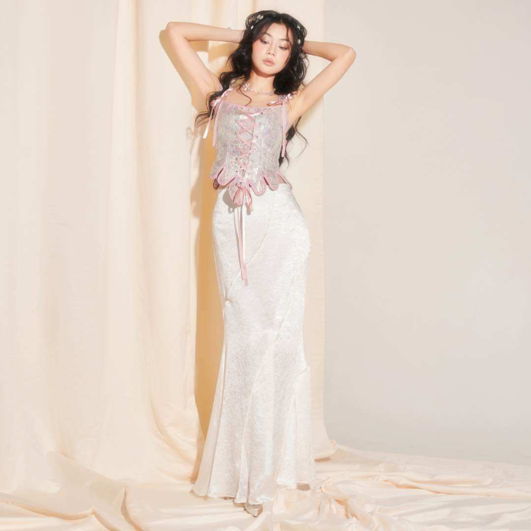 Chân váy lụa dáng dài gân nổi INTO.EIGHT thiết kế (Eve Skirt)