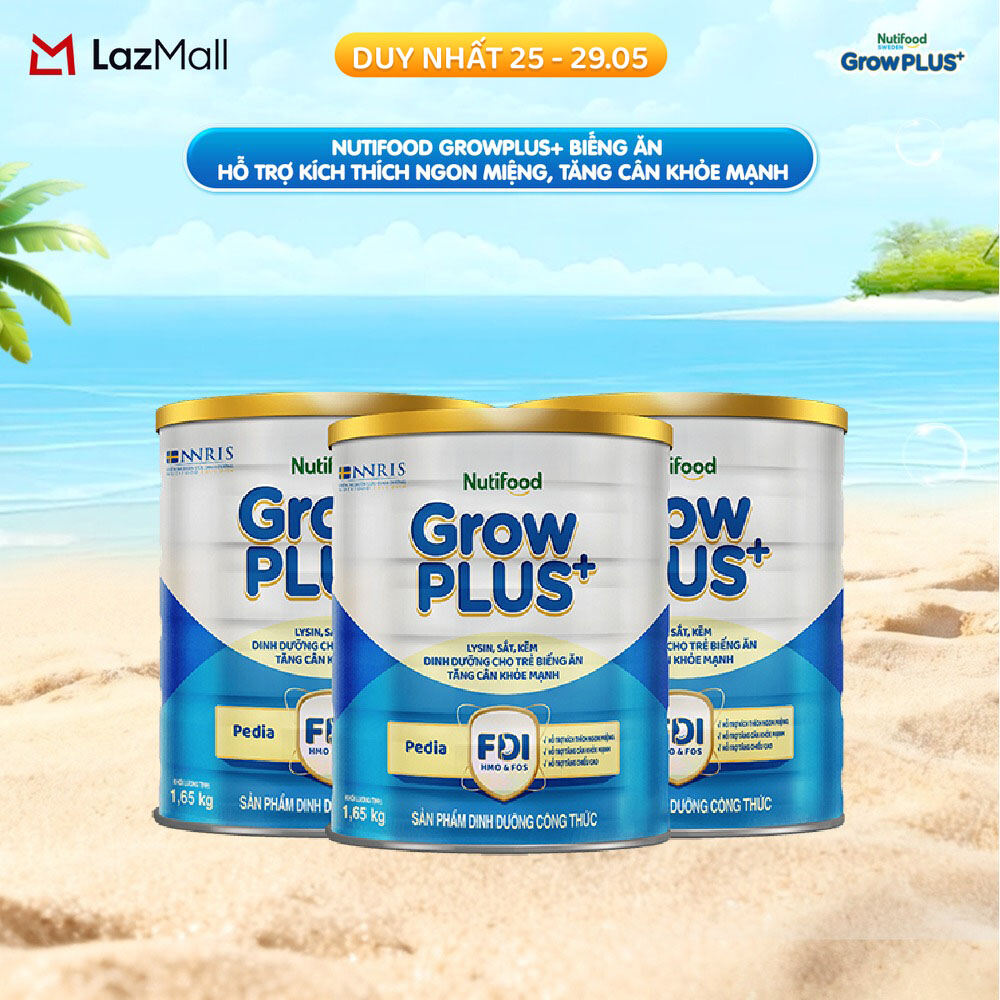 Combo 3 Sữa Bột Nutifood GrowPLUS+ Biếng Ăn (Xanh)  - Hỗ Trợ Kích Thích Ngon Miệng, Tăng Cân Khỏe Mạnh (3 Lon 1,65 Kg)
