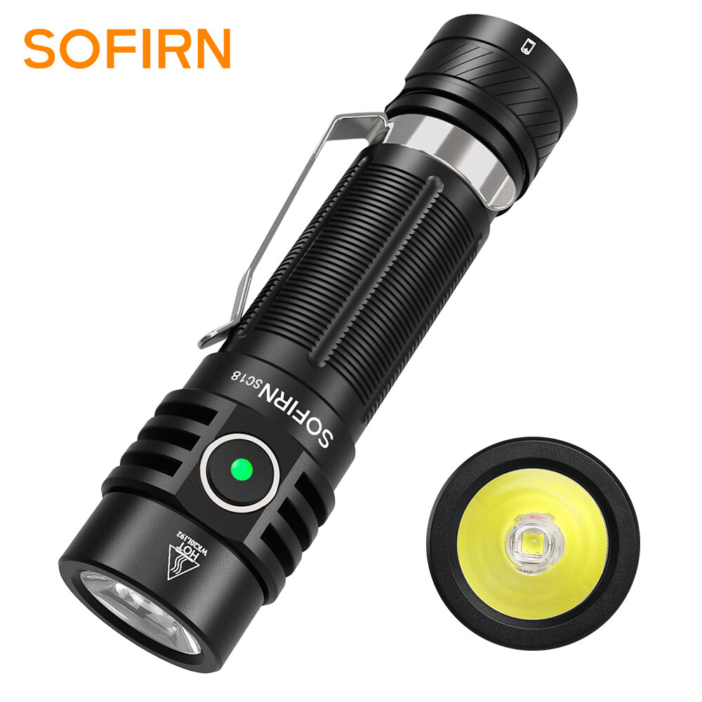 Sofirn Sc18 1800lm EDC đèn pin USB C có thể sạc lại sst40 LED 18650 Torch tIR quang học ống kính đèn