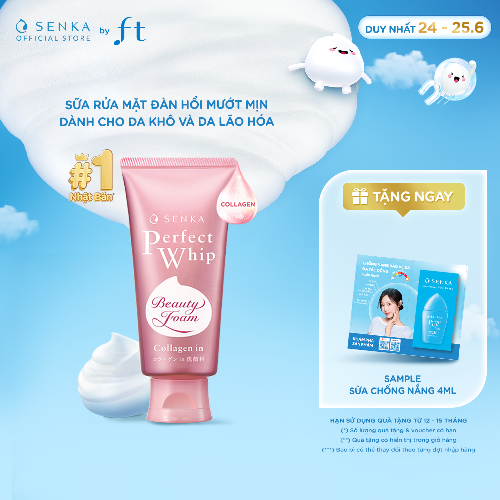 Sữa rửa mặt tạo bọt Collagen cho da khô, sạch sâu ngừa lão hóa SENKA PERFECT WHIP COLLAGEN IN 120G