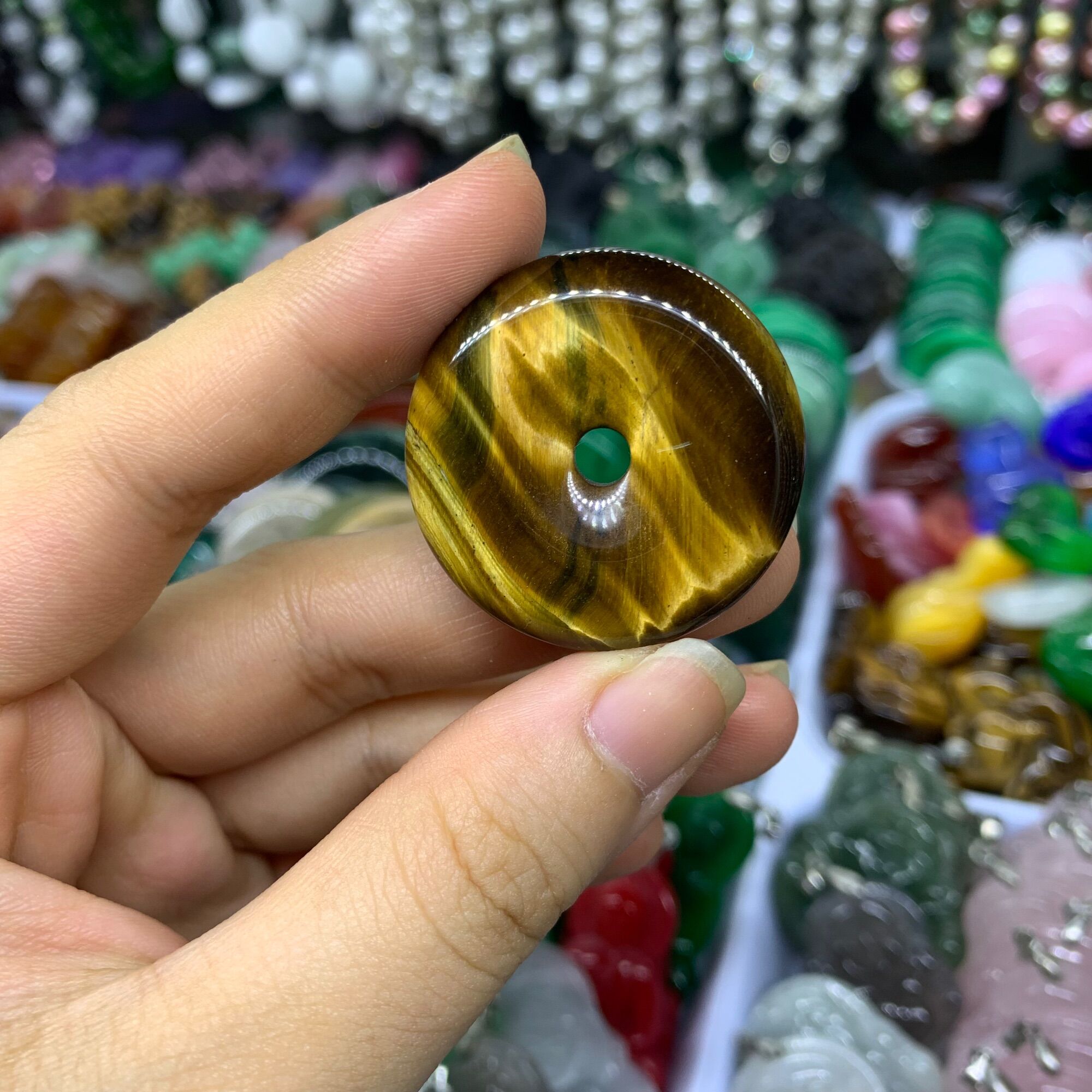 Mặt Dây Chuyền Hình Đồng Điếu, Đồng Tiền May Mắn Đá Mắt Hổ Có Tặng Kèm Dây Đeo