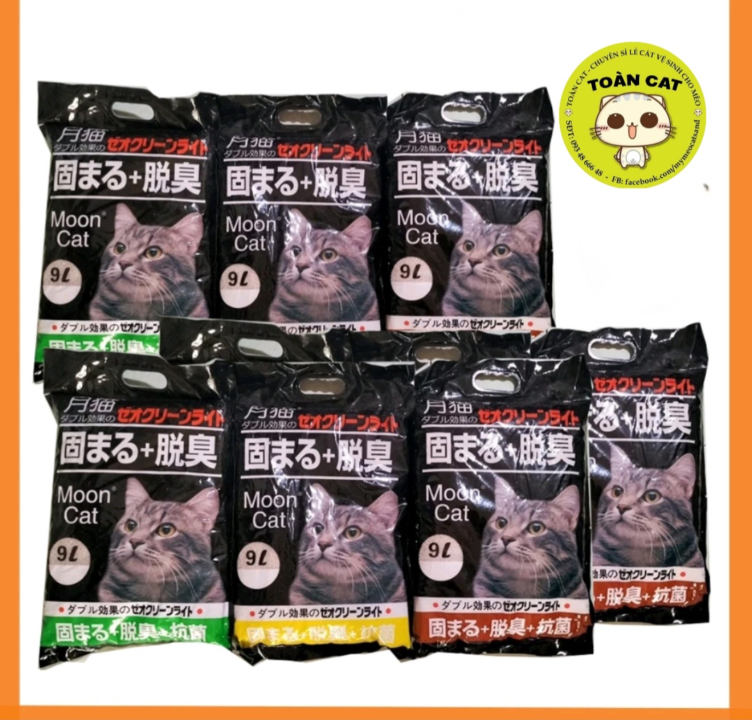 Cát mèo Nhật Đen 9 lít - In chữ Moon Cat mặt trước + mèo in mờ mặt sau