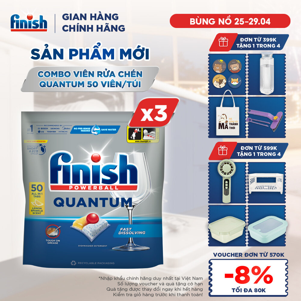Combo 3 Viên Rửa Chén Bát Finish Powerball Quantum 50 viên