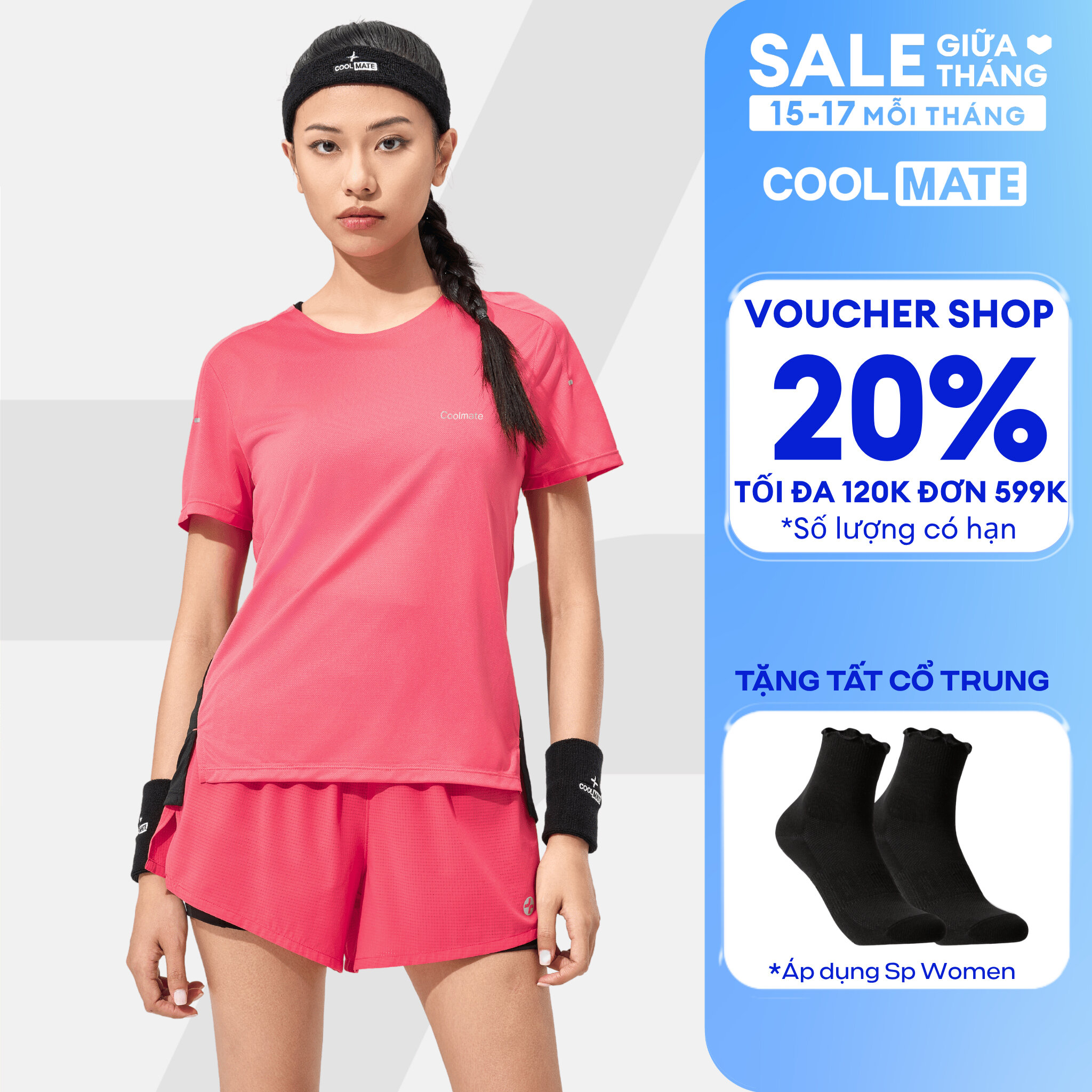 [TẶNG TẤT CỔ TRUNG]Set đồ thể thao nữ chạy bộ, Pickleball Áo Race Tee và quần Race Shorts 2 lớp thoáng mát, nhanh khô - Coolmate Women