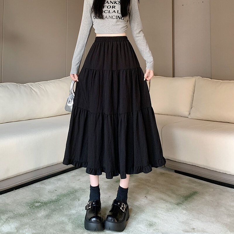 Mới Nữ Cao Vòng Eo Thon Gọn Trắng Chân Váy Midi Dáng Chữ A Áo Choàng Dài Đến Đầu Gối Polyester Phong