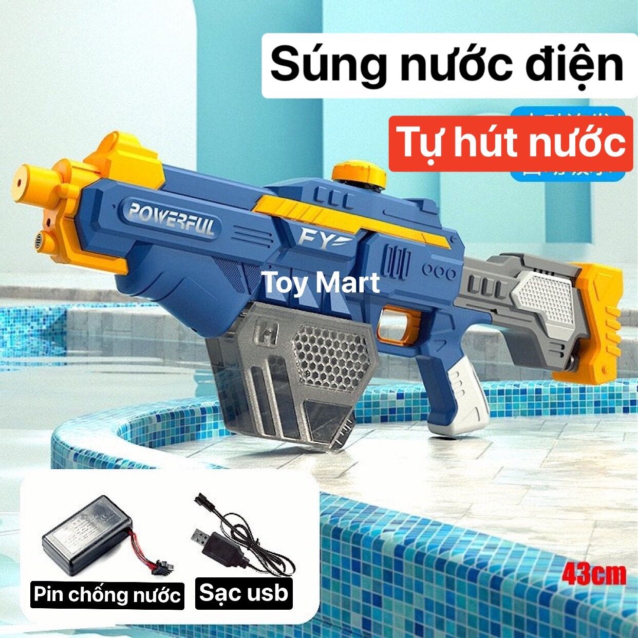 Súng nước áp lực điện Powerful, tự hút nước ,pin thế hệ mới chống nước