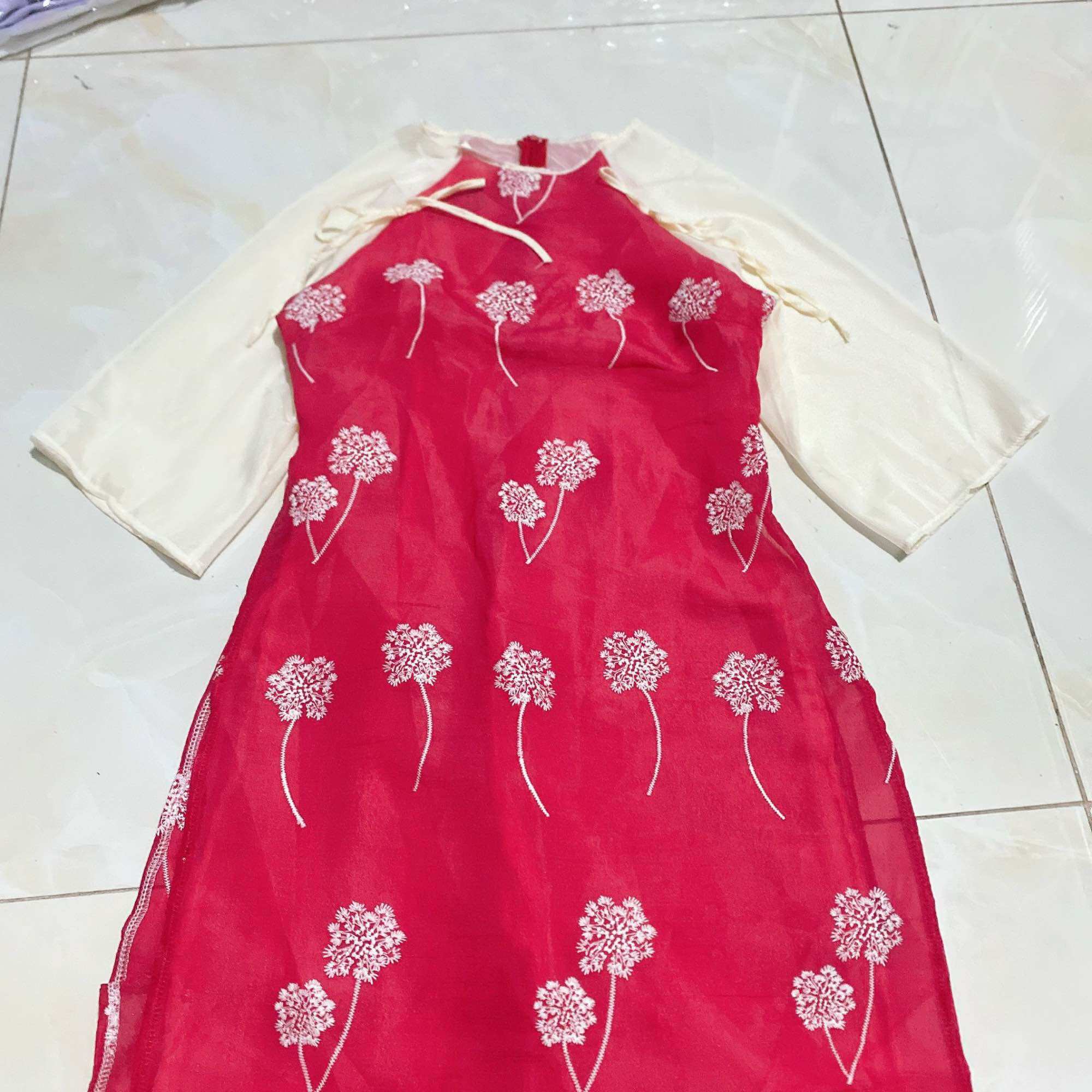 (SHOP TÁO ĐỎ BIGSIZE 50KG ĐẾN 90KG) set áo dài bồ công anh tay phối trắng