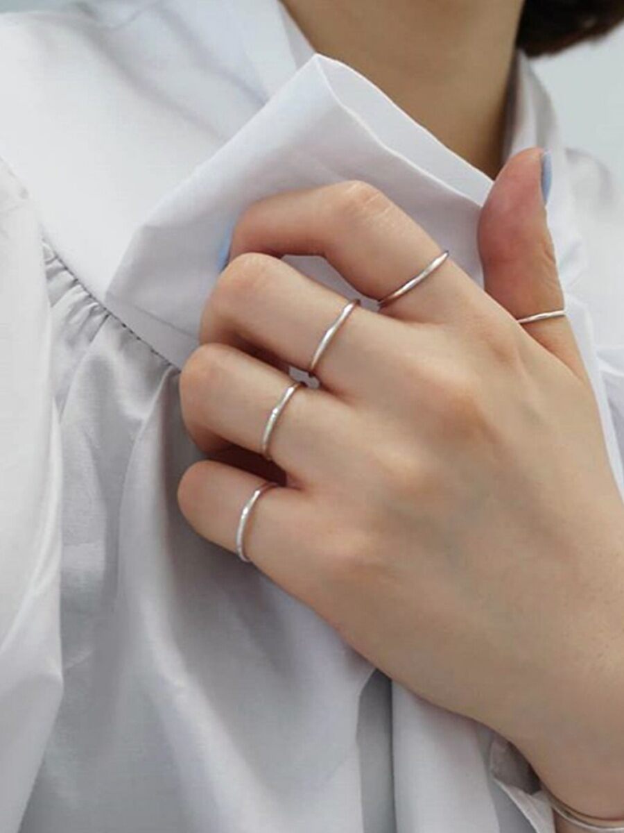 S925 Bạc Nguyên Chất Tối Giản Mỏng Phong Cách Bộ Nhẫn Châu Âu Và Mỹ Màu Lạnh Khớp Vòng Tròn Đường Mở Nhẫn Trang Sức Thời Trang