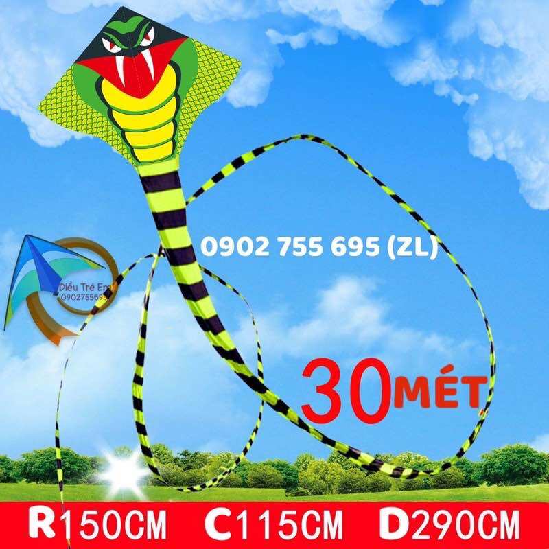 [HCM][MUA 1 ĐƯỢC 2] Diều rắn đuôi dài 30 mét - Tặng tay cầm thả diều 150m dây + túi vải đựng diều (shop diều đẹp-độc-lạ-rẻ)