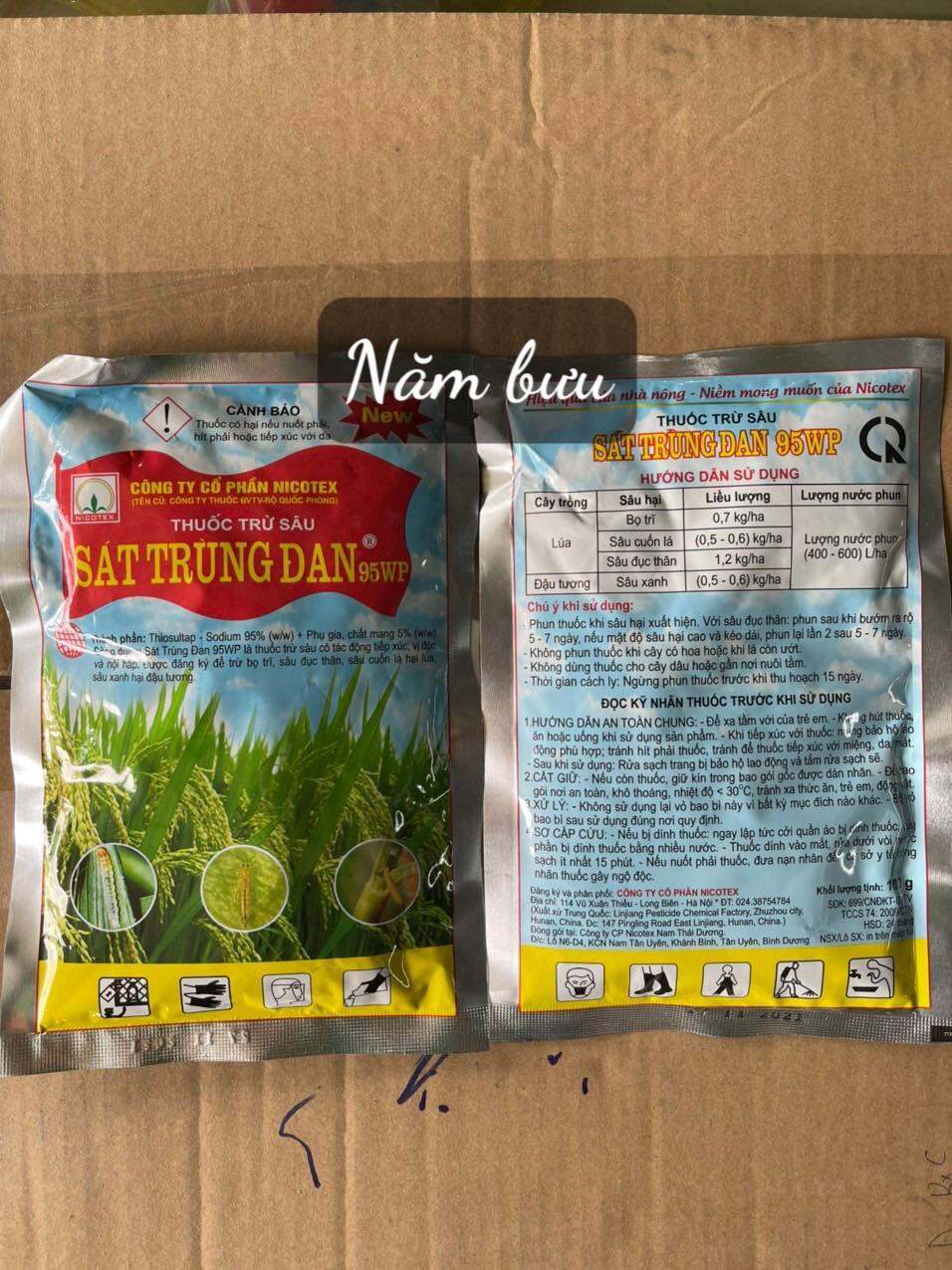Thuốc trừ sâu SÁT TRÙNG ĐAN 95WP - 100gr (Sattrungdan) - Nicotex-Thiosultap sodium 95%- sâu đục thân, cuốn lá- Năm bưu