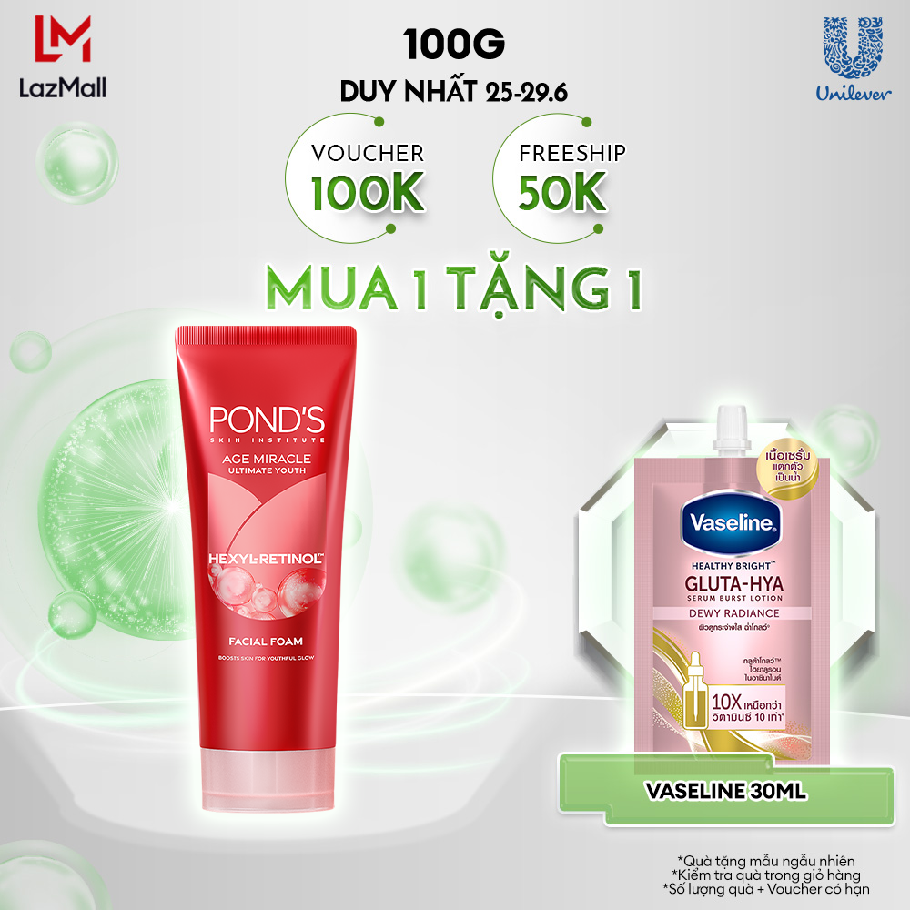 Sữa rửa mặt Pond's Age Miracle mờ đốm nâu và nếp nhăn với 50X Hexyl-Retinol 100G