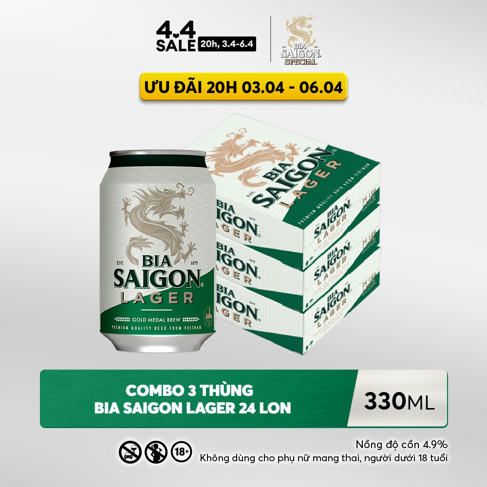 Nồng Độ Cồn 4.3% - Combo 3 Thùng 24 Lon Bia Saigon Lager 330ml