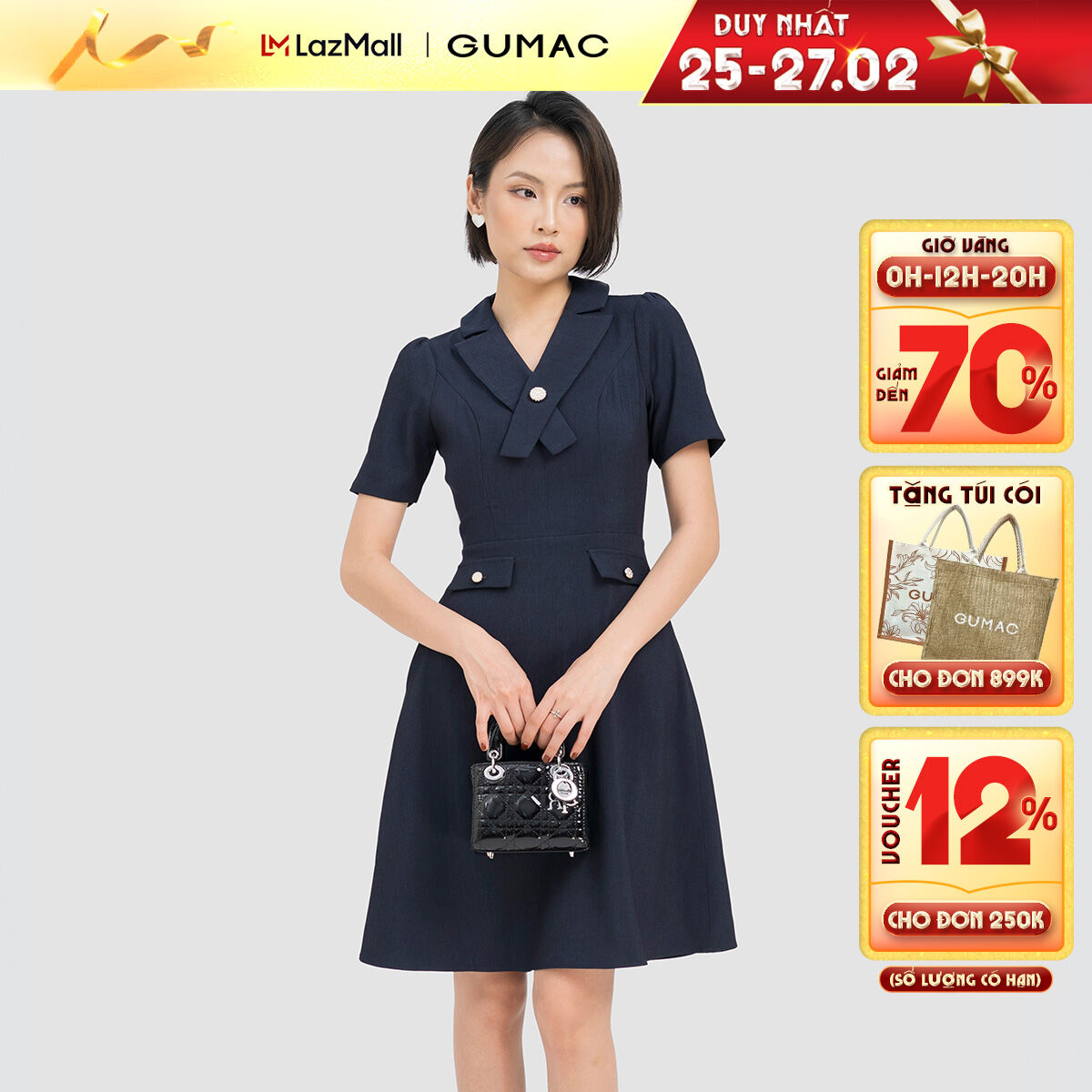 Đầm cổ chéo cách điệu gumac dd04060