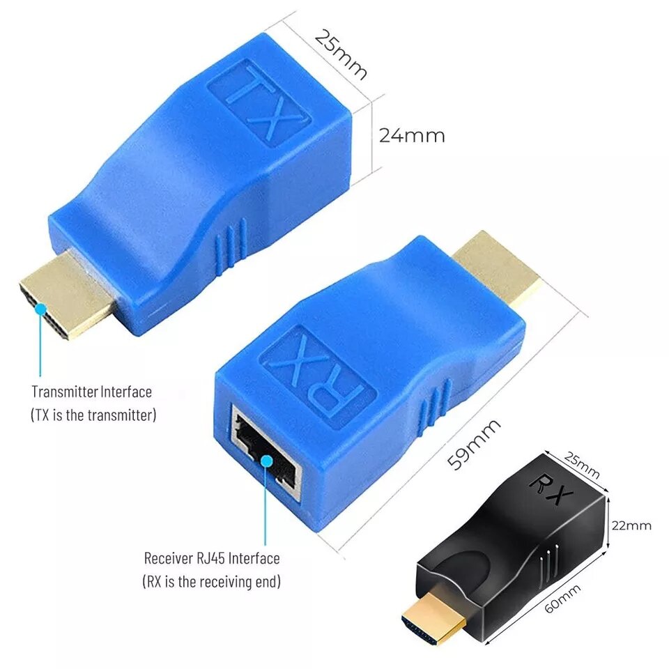 Set connector long HDMI for projector, display computer pc up projector distance 30m (HDMI to LAN)