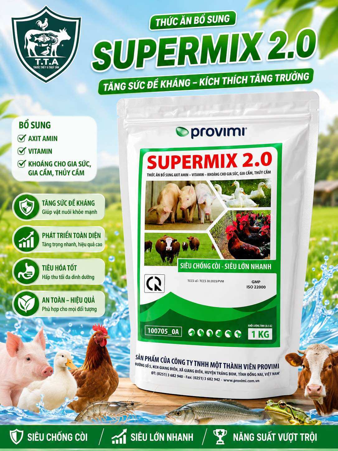 Provimi Suppermix 2.0 (1kg) Vitamin, khoáng chất và các axit amin lớn nhanh như thổi dùng cho vật nuôi sản phẩm của công ty Cagrill My