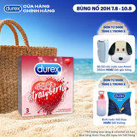 Bao cao su Durex Sensual Strawberry hương dâu (size 52mm, hộp 3 bao)