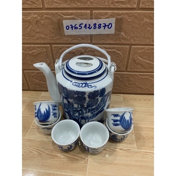 Bộ bình trà 800ml kèm 6 tách ( cao 12cm ) hoa văn ngẫu nhiên