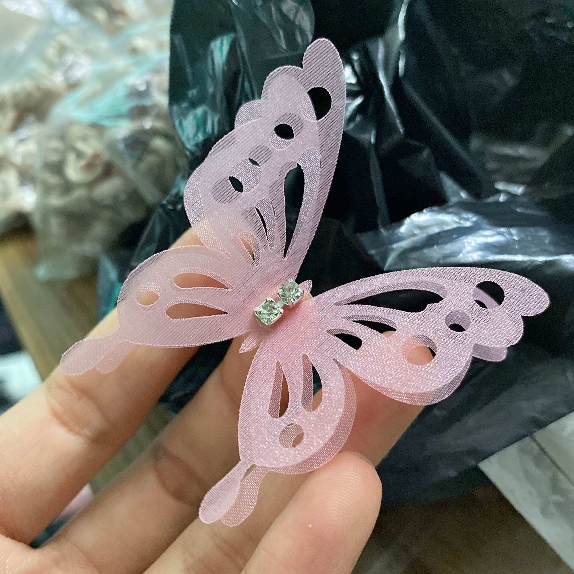 Sét 5 bướm Voan 5.5cm đính đá siêu sáng