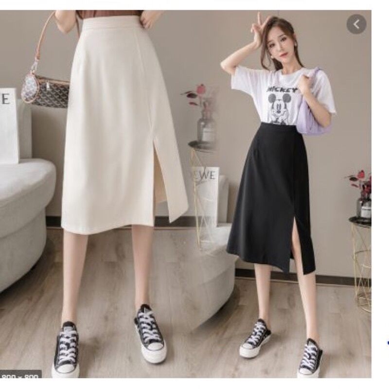 808 chân váy A,chân váy A xẻ cạnh dài.