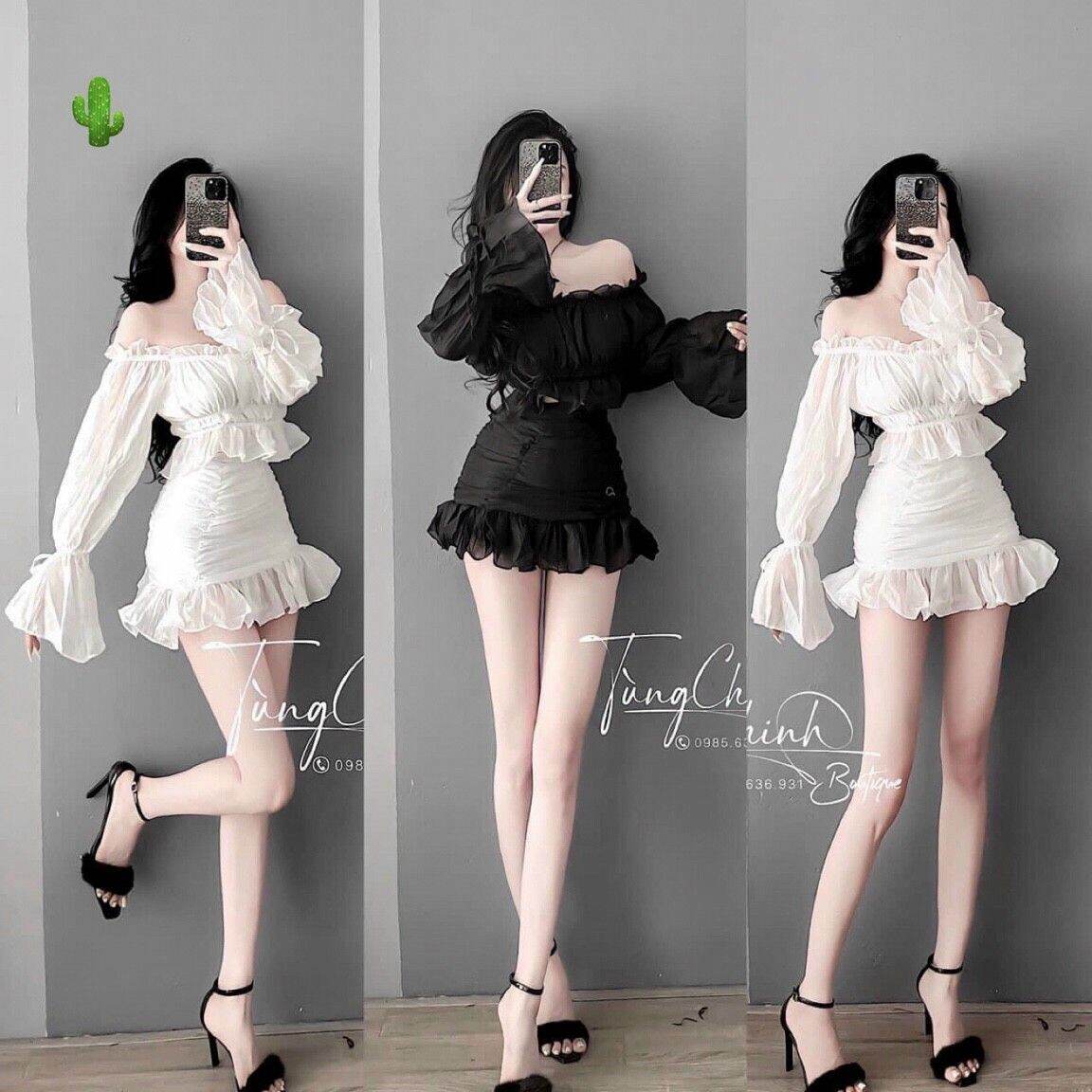 Sét bộ chân váy áo bẹt vai