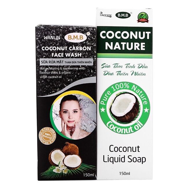 Combo sữa tắm tinh dầu dừa + sữa rửa mặt than dừa b.m.b
