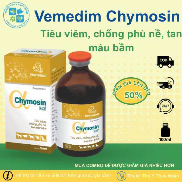 Vemedim Chymosin fort (100 ml) - Tiêu viêm chống phù nề tan máu bầm trên gia súc gia cầm