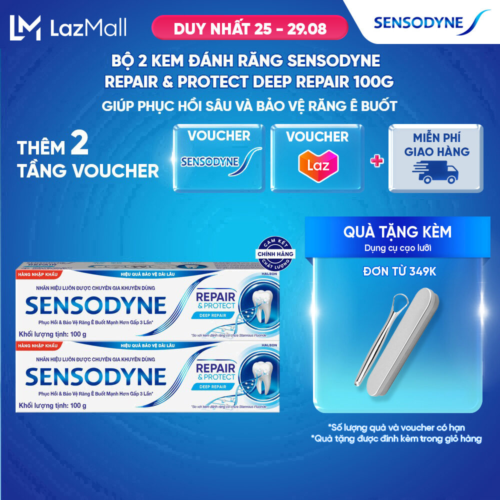 Bộ 2 Kem đánh răng SENSODYNE Repair  Protect Deep Repair 100g giúp phục hồi sâu và bảo vệ răng ê buốt
