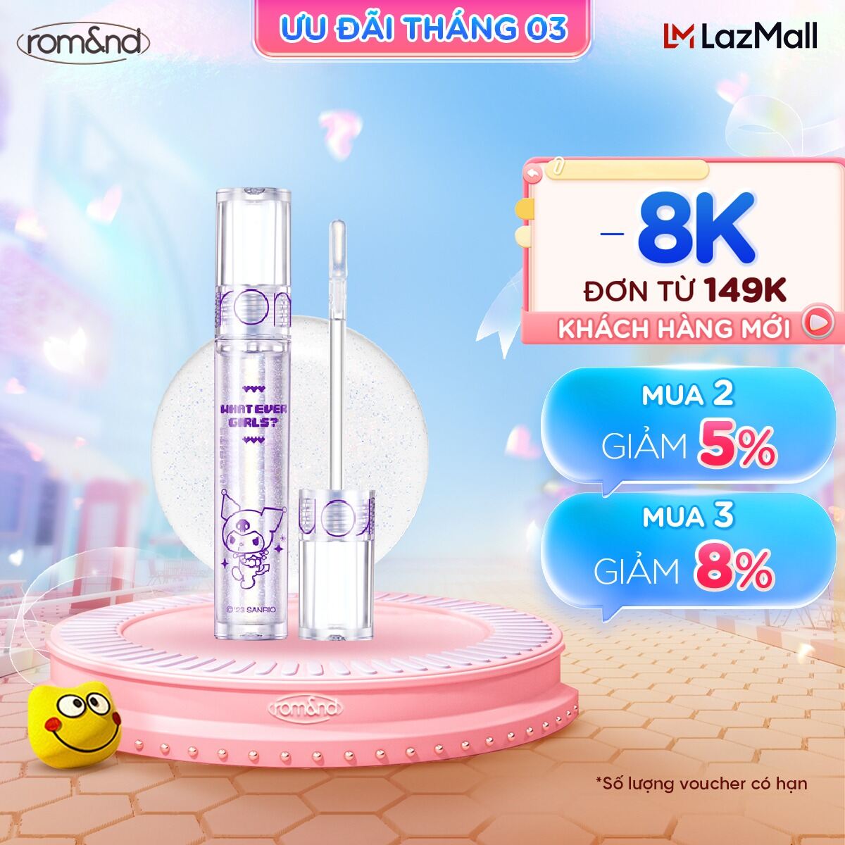 [Rom&nd X SANRIO] Son tint bóng KUROMI GLASTING WATER GLOSS