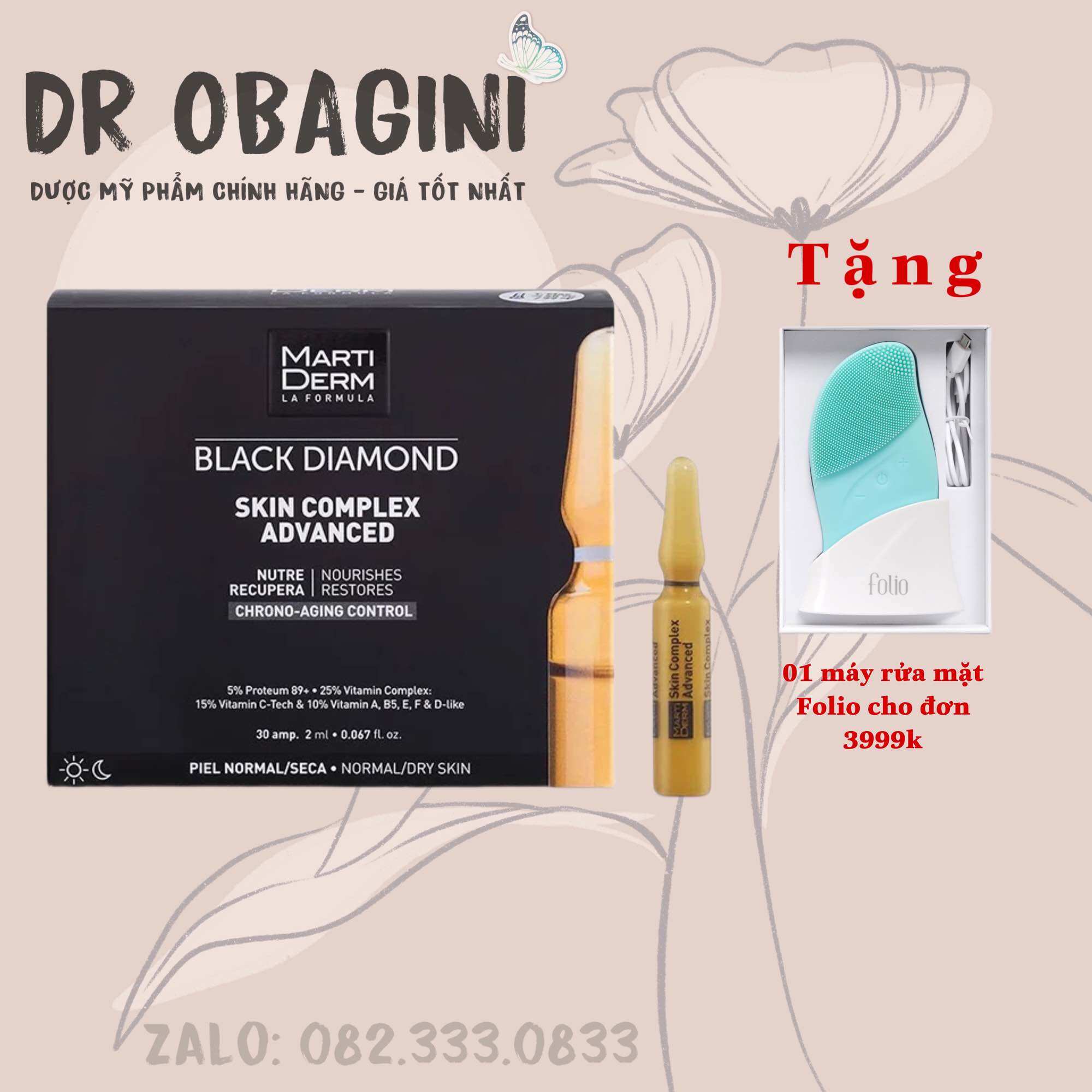 [HCM]Ampoule Chống Oxy Hoá Trẻ Hóa & Làm Sáng Da 5% Proteum 89+ 15% LAA - MartiDerm Black Diamond Skin Complex Advanced (30 ống x 2ml)