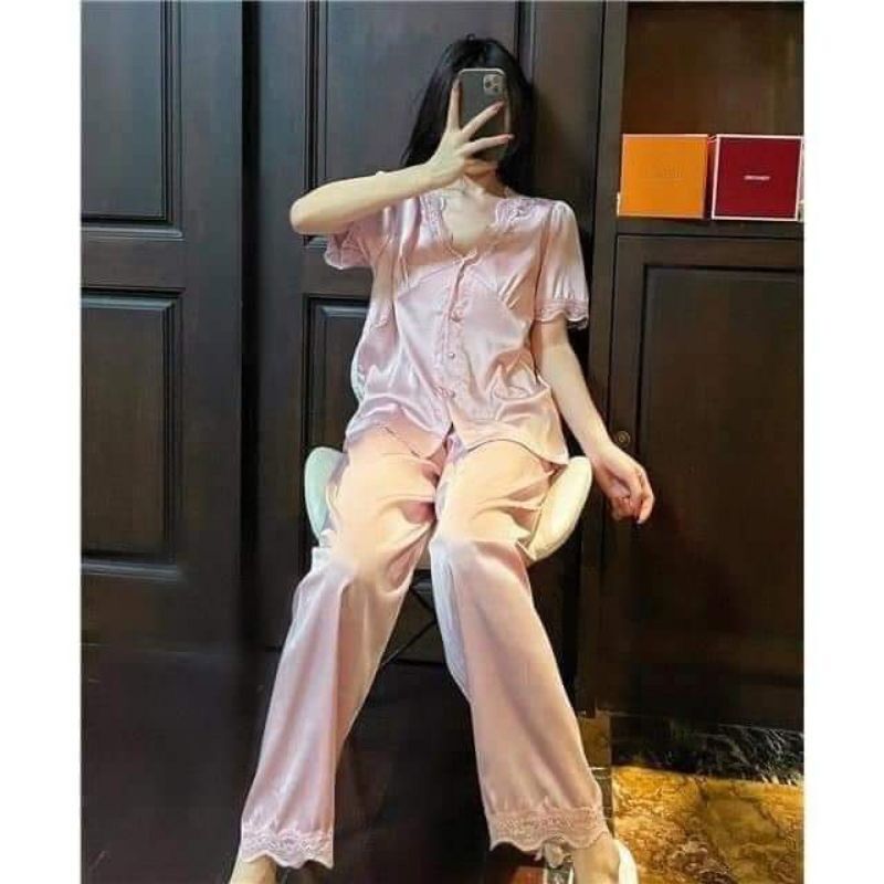 Set bộ lụa satin mặc nhà phối ren cao cấp