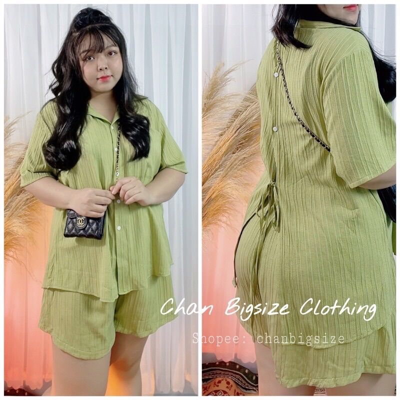 (SHOP TÁO ĐỎ BIGSIZE 50kg đến 90kg) set áo sơ mi hở lưng + quần short