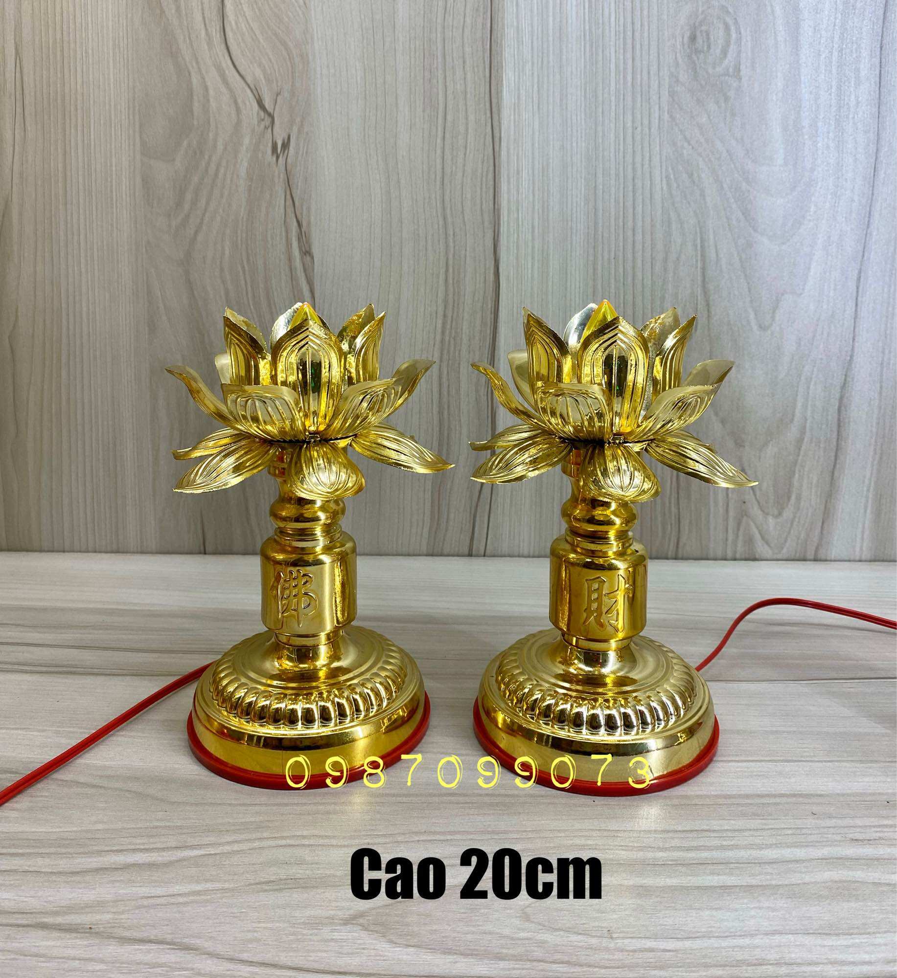 Đèn thờ hoa sen mạ vàng ( một cặp )
