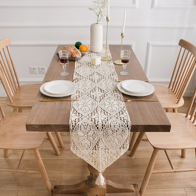Khăn trải bàn kiểu mỹ khăn trải bàn ren kim móc chỉ cotton nghệ thuật cổ điển đục lỗ khăn trải bàn trà tủ giày vải