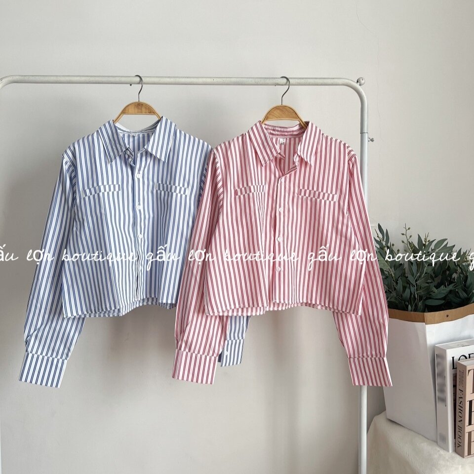 áo sơ mi kẻ sọc dáng ngắn hàn quốc